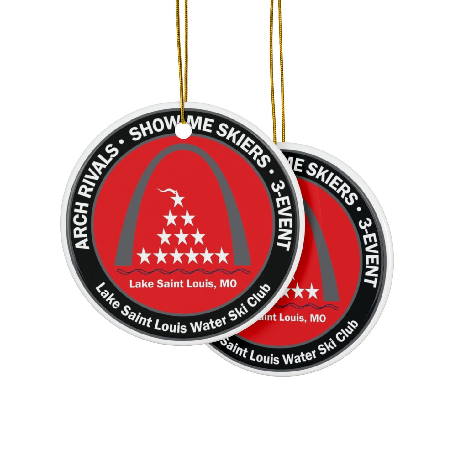 Lake Saint Louis Ski Team Customized Water Ski Club Ornaments - 2-Sided Ceramic, Perfect Holiday Decorations