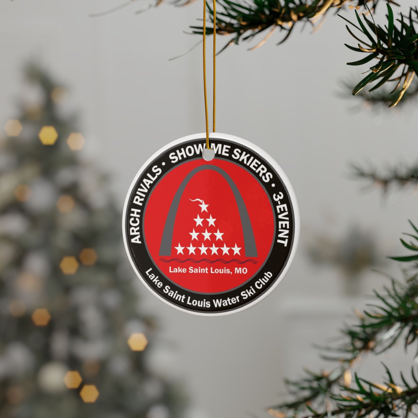 Lake Saint Louis Ski Team Customized Water Ski Club Ornaments - 2-Sided Ceramic, Perfect Holiday Decorations