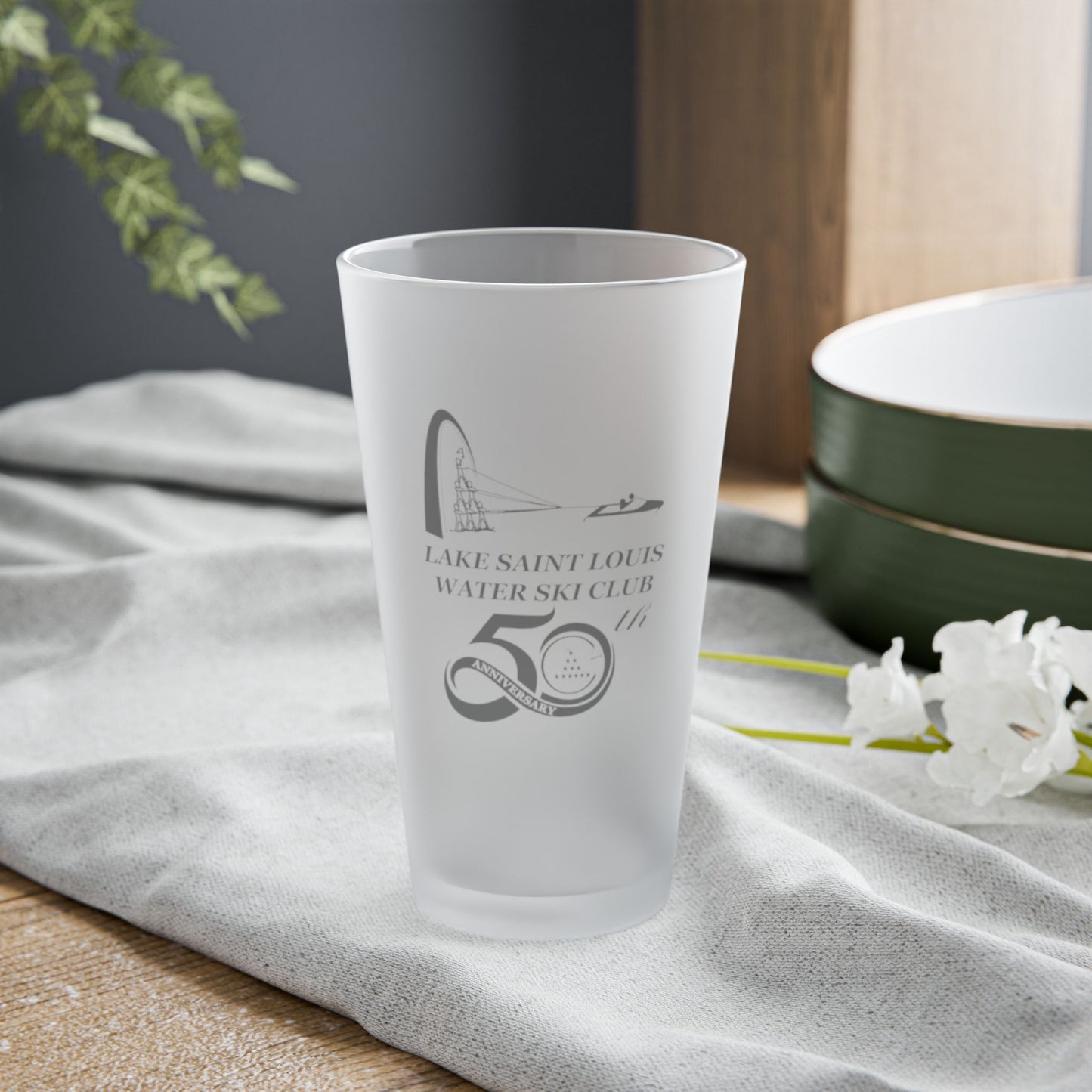 50th Anniversary Lake Saint Louis Ski Cup Frosted Pint Glass